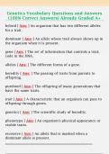 Genetics Vocabulary Questions and Answers  &lpar;100&percnt; Correct Answers&rpar; Already Graded A&plus;