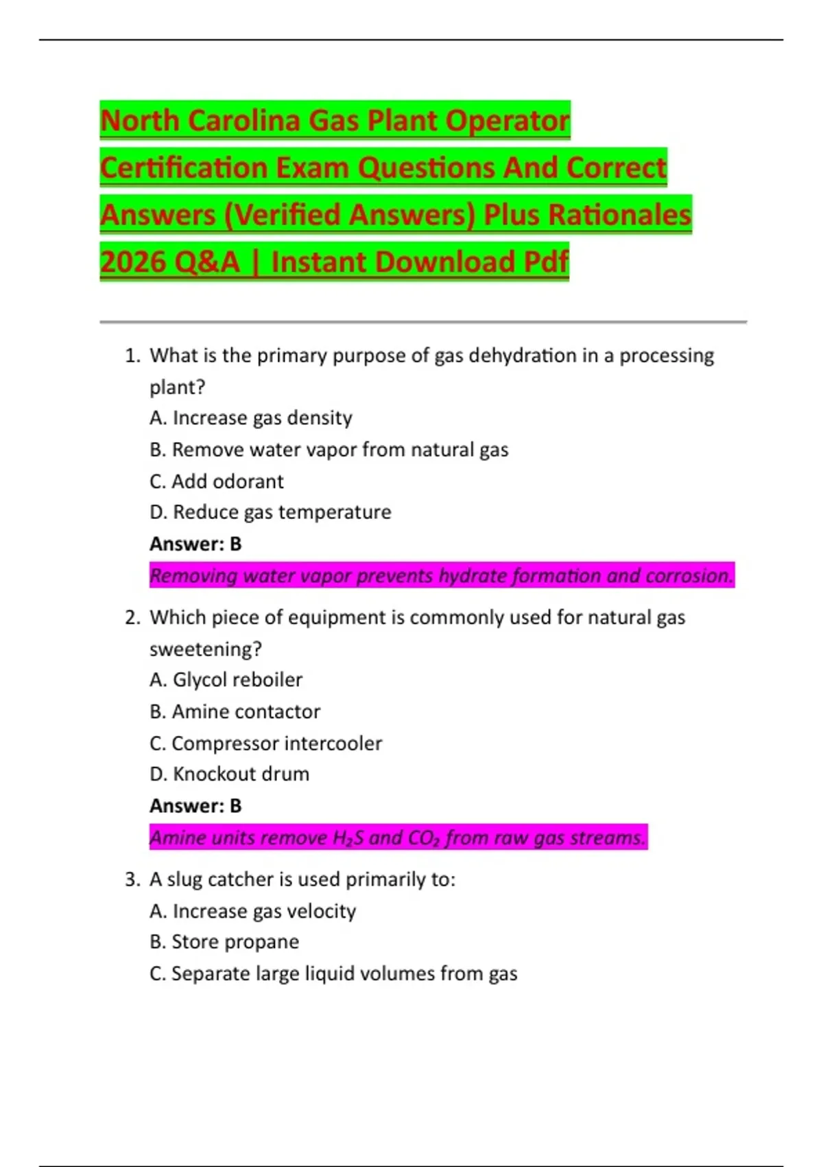 North Carolina Natural Gas Distribution Operator Qualification Exam ...