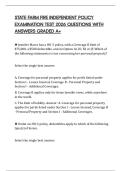 STATE FARM FIRE INDEPENDENT POLICY EXAMINATION TEST 2026 QUESTIONS WITH ANSWERS GRADED A&plus;