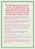 BUS 6600 Bookout Final Actual Exam  Newest &sol; BUS 6600 Bookout Final  Practice Exam&vert;&vert;Verified Exam&excl;&excl;&excl; &sol;BUS  6600 Bookout Final Preparation With  350 Questions And Correct Answers &vert;  Already Graded A&plus;&vert;&vert;Newest Exam&excl;&excl;&excl; 