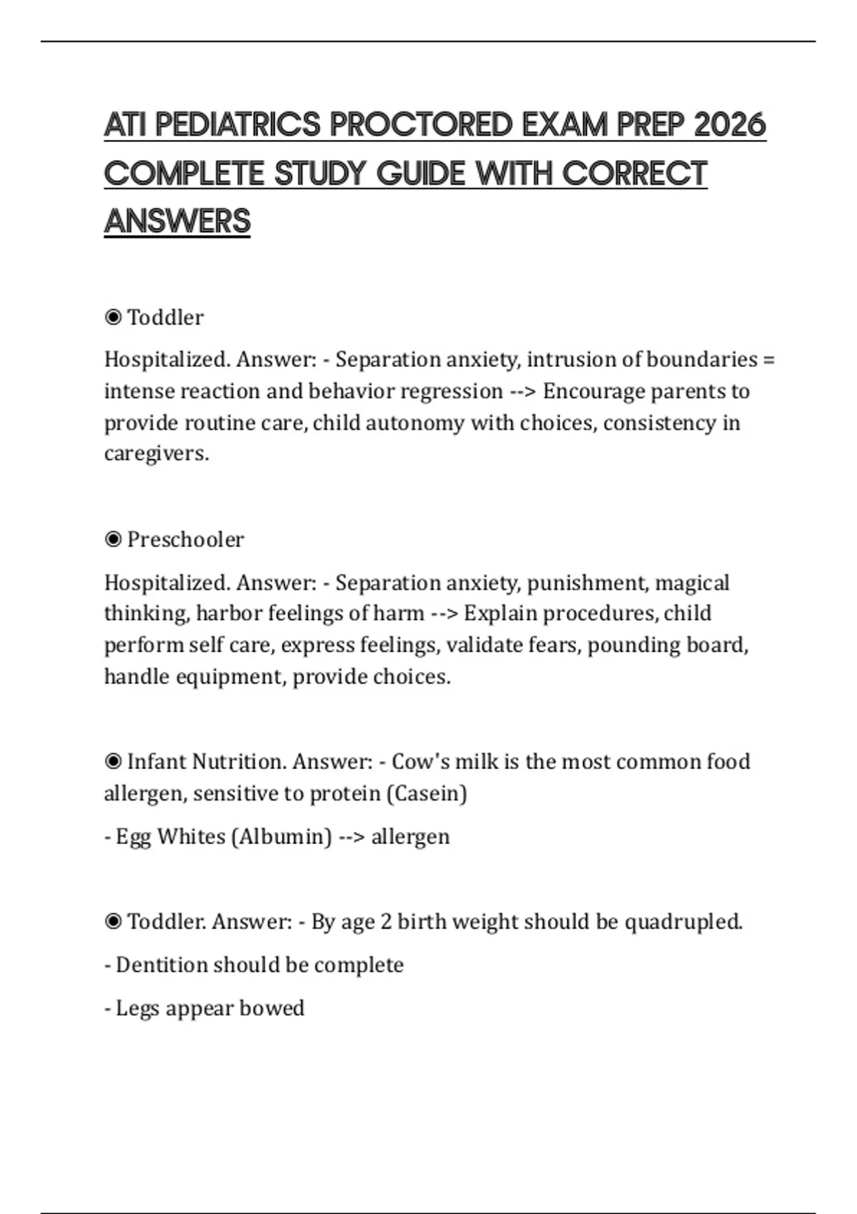 ATI PEDIATRICS PROCTORED EXAM PREP 2026 COMPLETE STUDY GUIDE WITH ...
