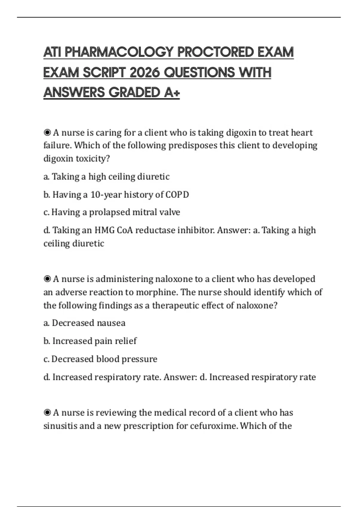 ATI PHARMACOLOGY PROCTORED EXAM EXAM SCRIPT 2026 QUESTIONS WITH ANSWERS ...