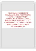 TEST BANK FOR LEHNE'S  PHARMACOLOGY FOR NURSING  CARE&comma; 11TH EDITION BY  JACQUELINE BURCHUM&comma; LAURA  ROSENTHAL CHAPTER 1-112 ALL  CHAPTERS LATELY UPDATED 2025  WITH VERIFIED SOLUTIONS&vert;&vert;  GUARANTEED A&plus;