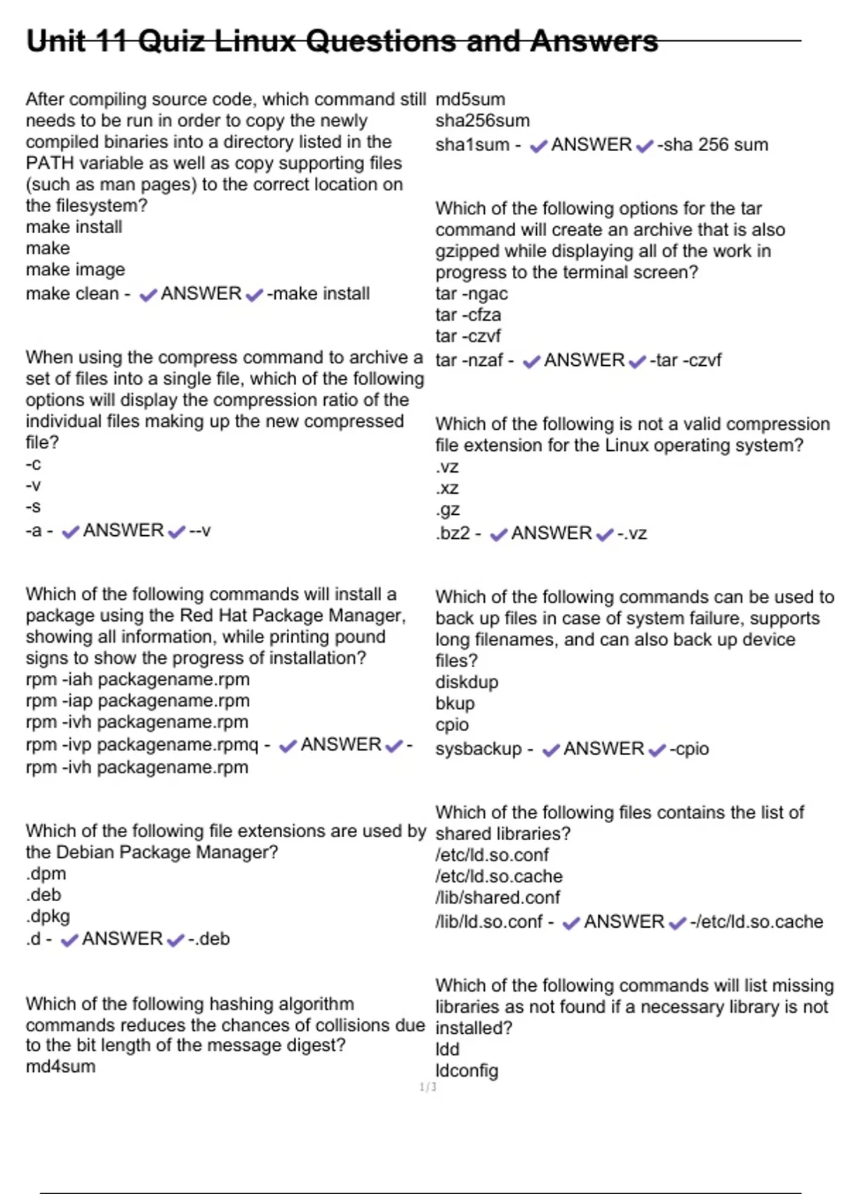 Unit 11 Quiz Linux Questions and Answers - Unit 11 Linux - Stuvia US