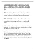 CERTIFIED MEDICATION AIDE FINAL PAPER 2026 QUESTIONS WITH ANSWERS GRADED A&plus;