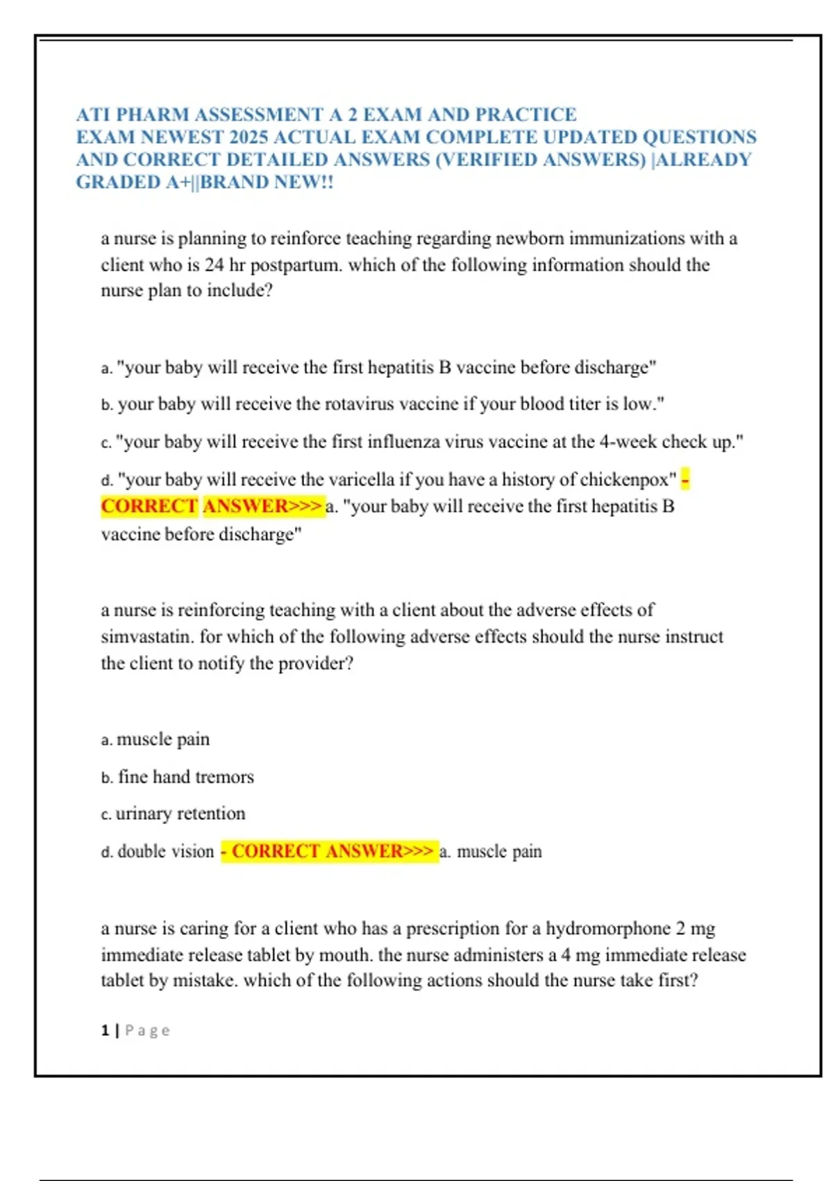 ATI PHARM ASSESSMENT A 2 EXAM AND PRACTICE EXAM NEWEST 2025 ACTUAL EXAM ...