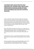 CALIFORNIA PUBLIC HEALTH PRACTICE EXAM QUESTIONS &lpar;CPH&colon; CERTIFIED PUBLIC HEALTH EXAM CERTIFICATION BY NATIONAL BOARD OF PUBLIC HEALTH EXAMINERS&rpar; LATEST 2025&sol;2026 UPDATE WITH COMPLETE SOLUTION&excl;&excl;