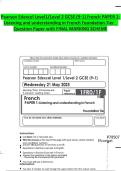 Pearson Edexcel Level1&sol;Level 2 GCSE &lpar;9&ndash;1&rpar; French PAPER 1&colon;   Listening and understanding in French Foundation Tier   Question Paper with FINAL MARKING SCHEME
