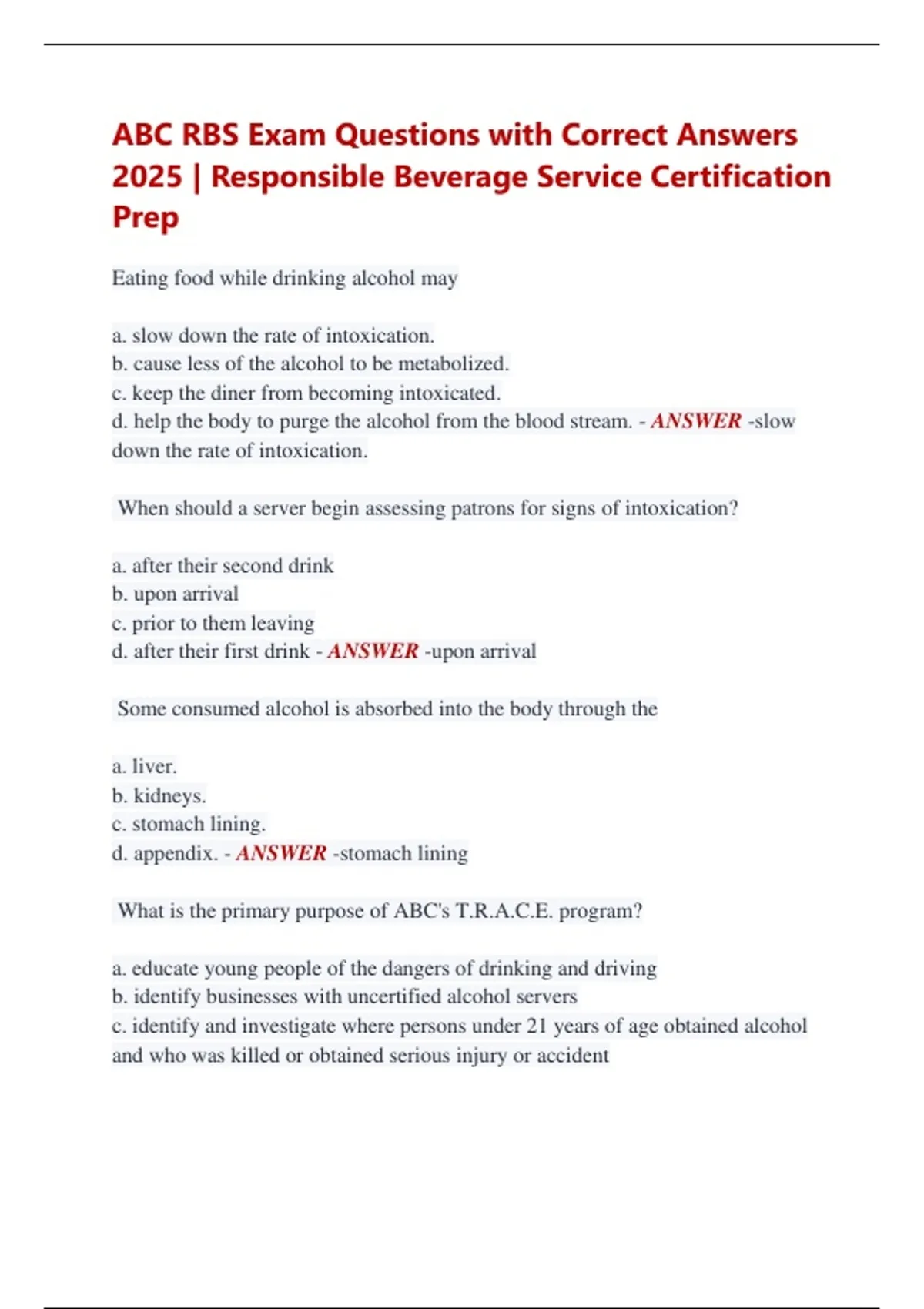 ABC RBS Exam Questions with Correct Answers 2025 | Responsible Beverage ...