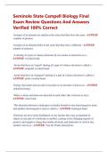 Seminole State Campell Biology Final  Exam Review Questions And Answers  Verified 100&percnt; Correct 