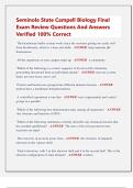 Seminole State Campell Biology Final  Exam Review Questions And Answers  Verified 100&percnt; Correct 