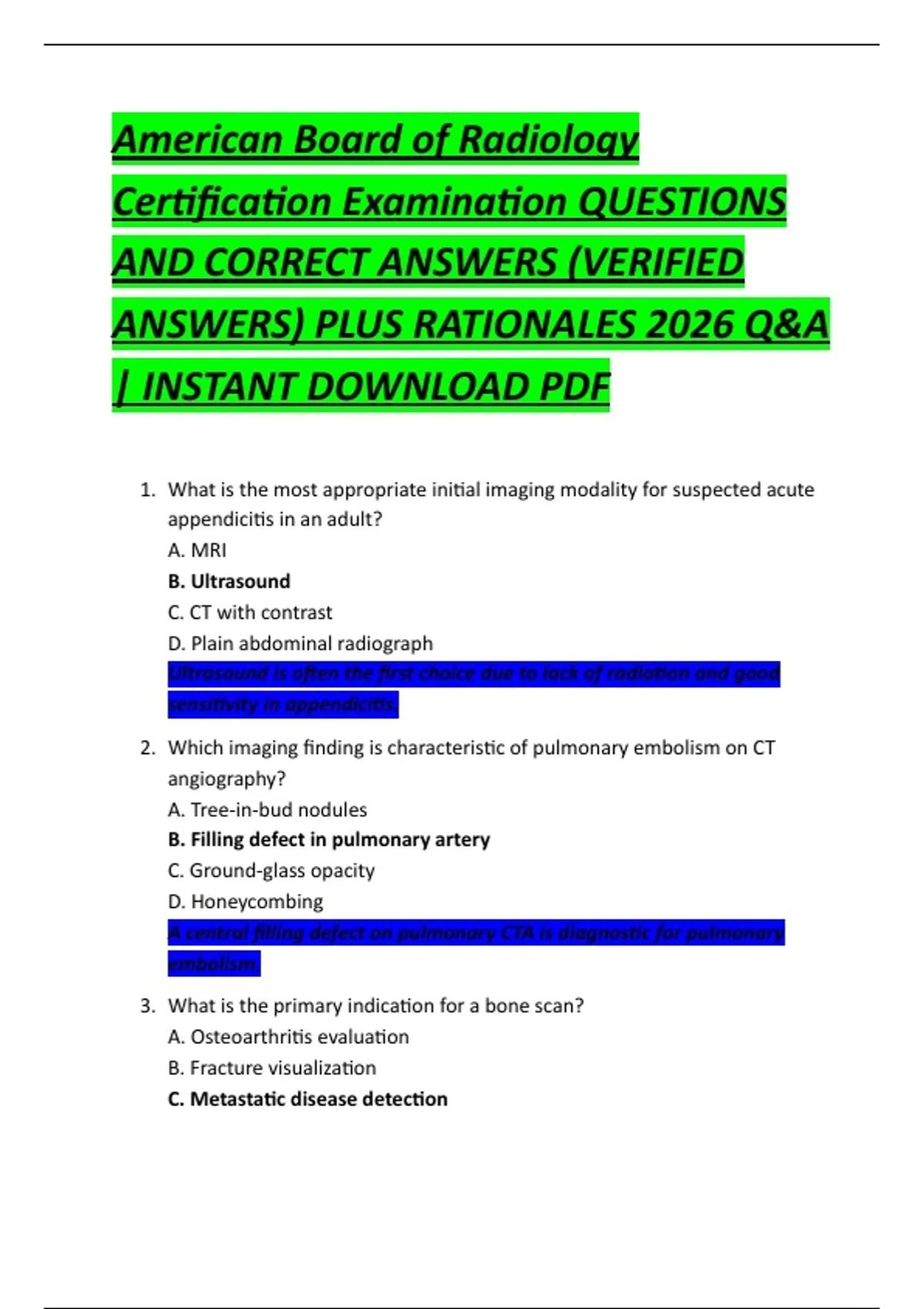American Board of Radiology Certification Examination QUESTIONS AND ...
