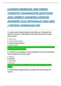 LICENSED MARRIAGE AND FAMILY  THERAPIST EXAMINATION QUESTIONS  AND CORRECT ANSWERS &lpar;VERIFIED  ANSWERS&rpar; PLUS RATIONALES 2026 Q&A  &vert; INSTANT DOWNLOAD PDF