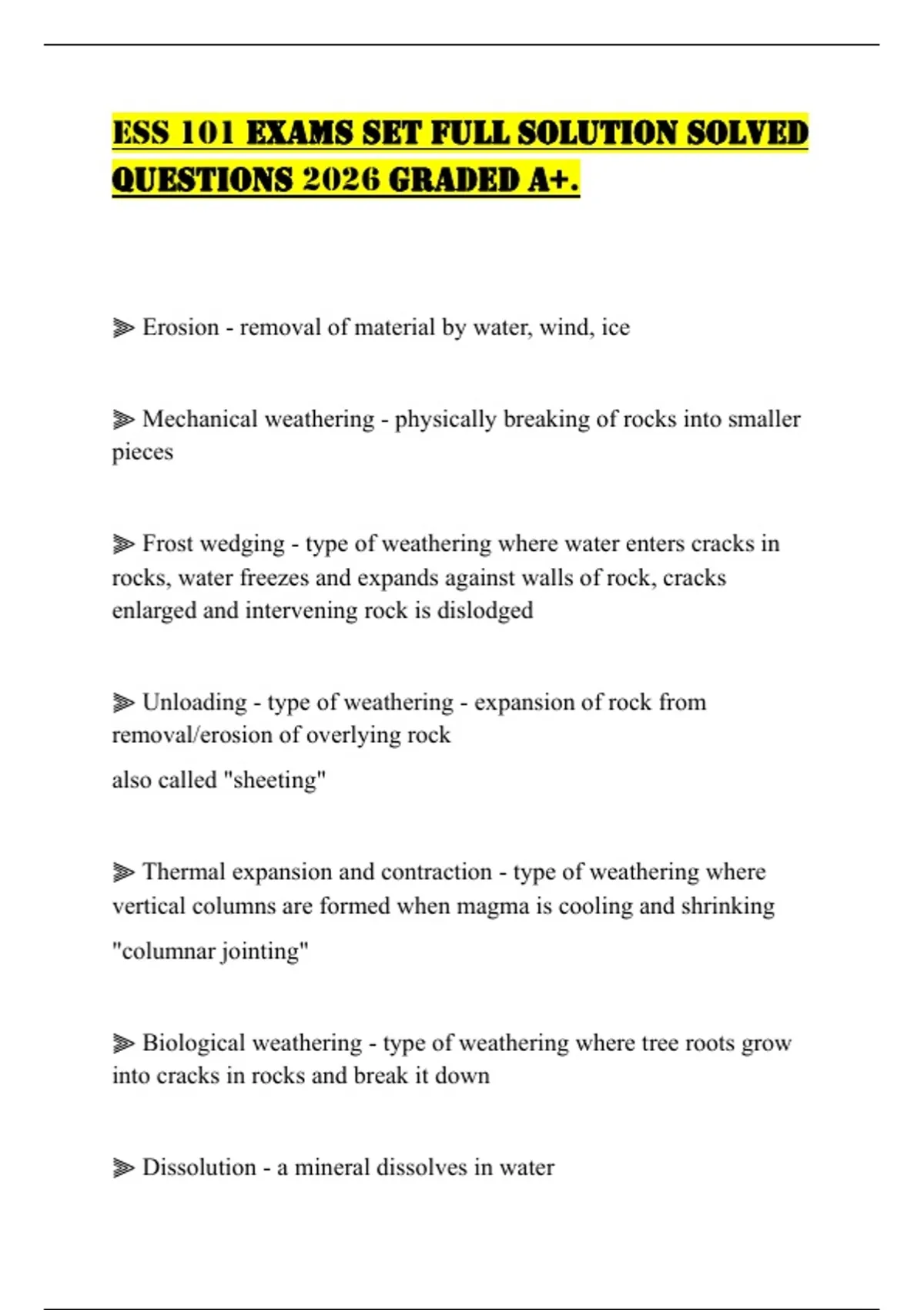 ESS 101 EXAMS SET FULL SOLUTION SOLVED QUESTIONS 2026 GRADED A+. - ESS ...