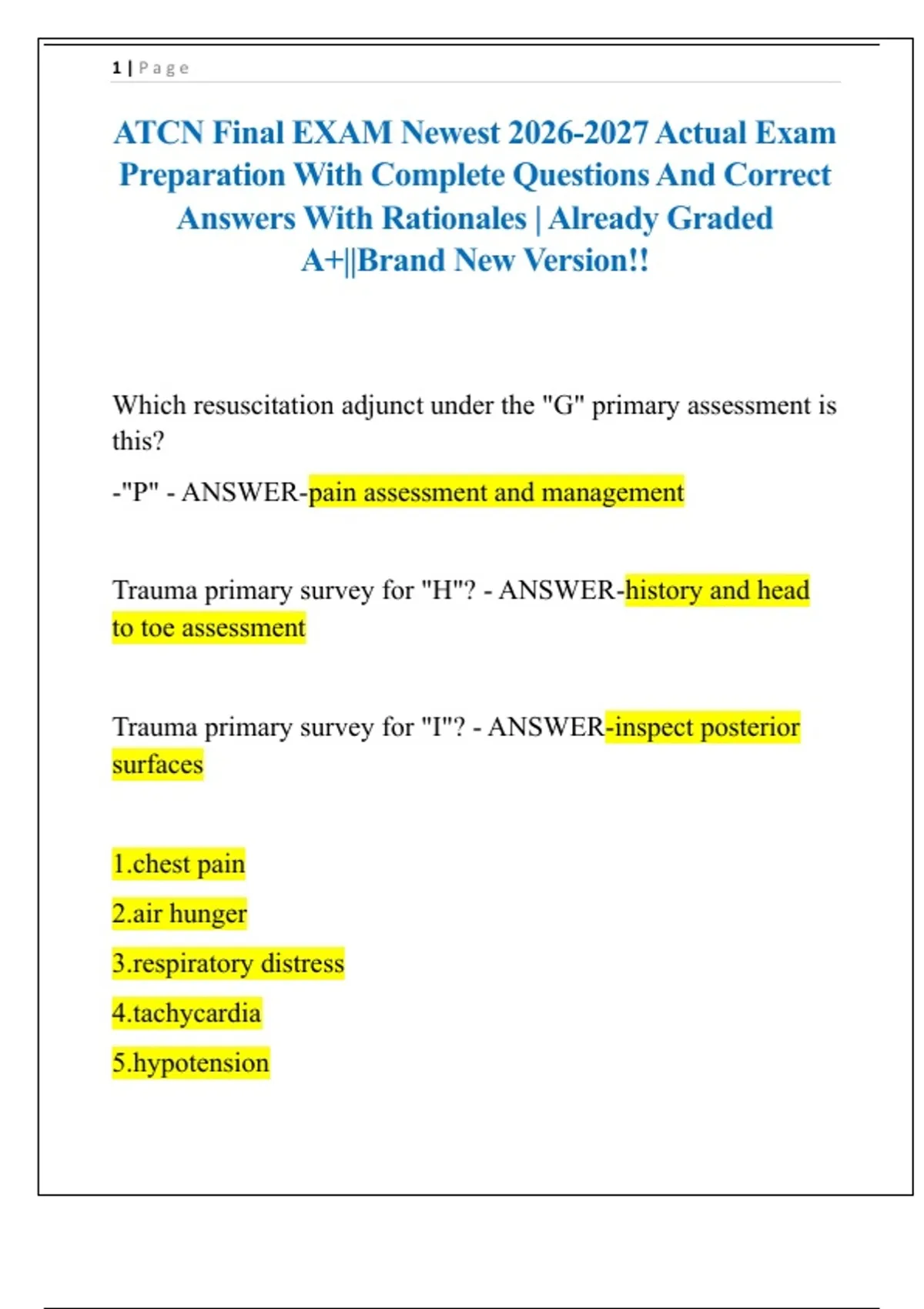 ATCN Final EXAM Newest Actual Exam Preparation With Complete Questions ...