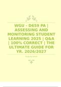   WGU - D659 PA &vert; ASSESSING AND MONITORING STUDENT LEARNING 2025 &vert; Q&A &vert; 100&percnt; CORRECT &vert; THE ULTIMATE GUIDE FOR YR&period; 2026&sol;2027 Study Ace Smart   &emsp; 