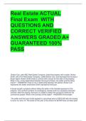Real Estate ACTUAL Final Exam  WITH QUESTIONS AND CORRECT VERIFIED ANSWERS GRADED A&plus; GUARANTEED 100&percnt; PASS