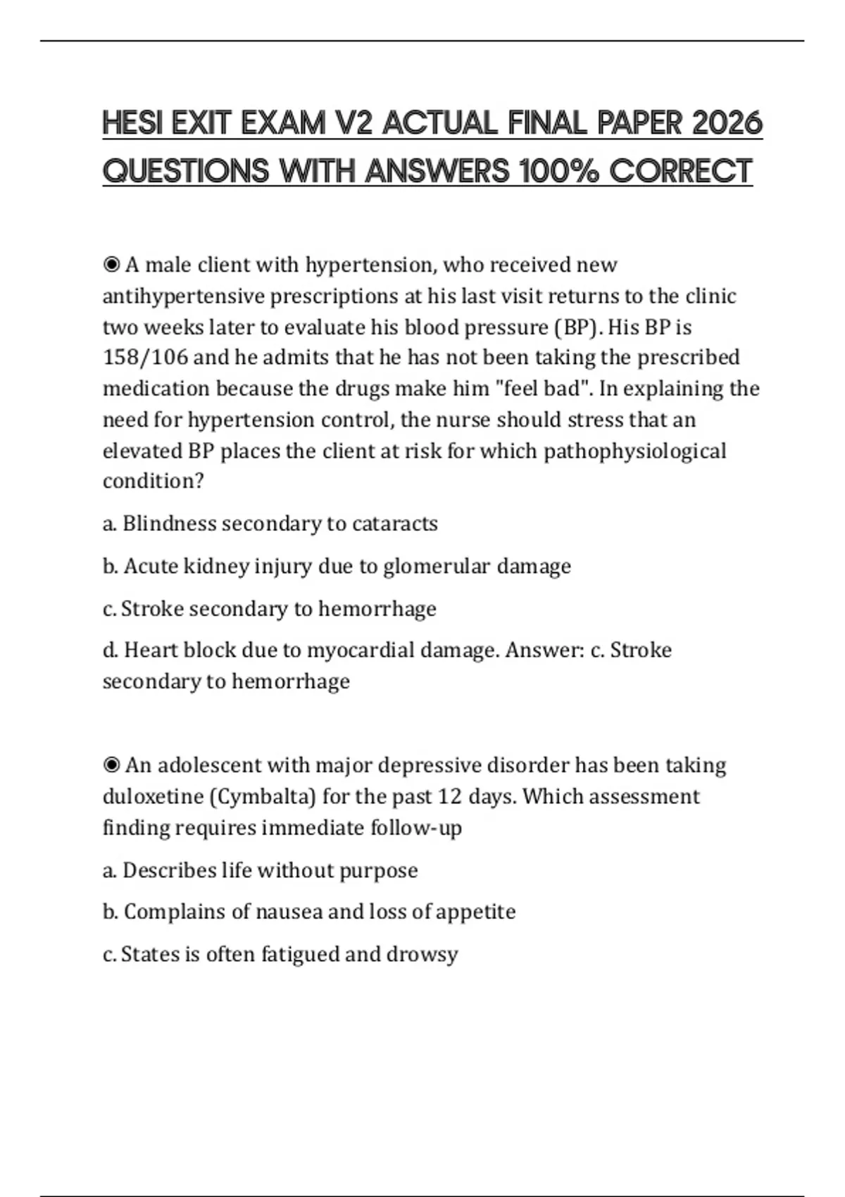 HESI EXIT EXAM V2 ACTUAL FINAL PAPER 2026 QUESTIONS WITH ANSWERS 100% ...
