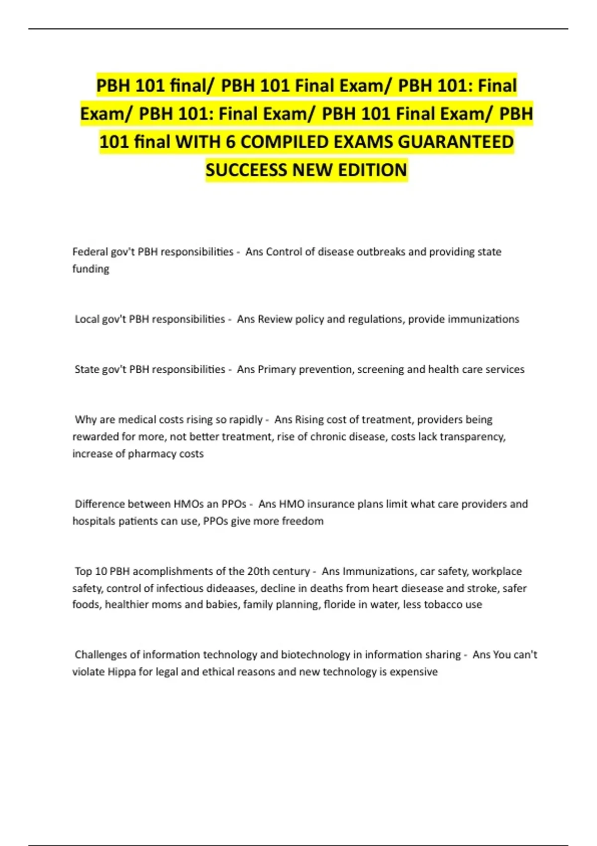 PBH 101 final/ PBH 101 Final Exam/ PBH 101: Final Exam/ PBH 101: Final ...