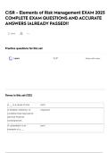 CISR - Elements of Risk Management EXAM 2025 COMPLETE EXAM QUESTIONS AND ACCURATE ANSWERS &vert;ALREADY PASSED&excl;&excl;