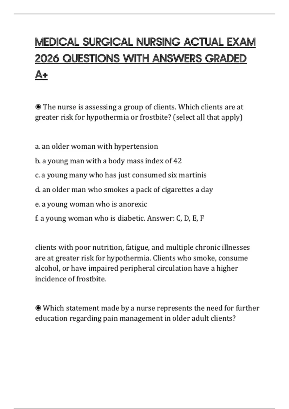 MEDICAL SURGICAL NURSING ACTUAL EXAM 2026 QUESTIONS WITH ANSWERS GRADED ...