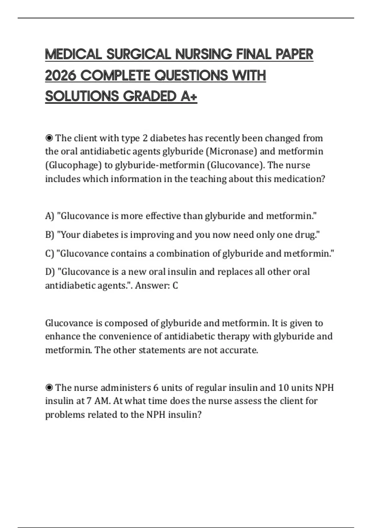 MEDICAL SURGICAL NURSING FINAL PAPER 2026 COMPLETE QUESTIONS WITH ...