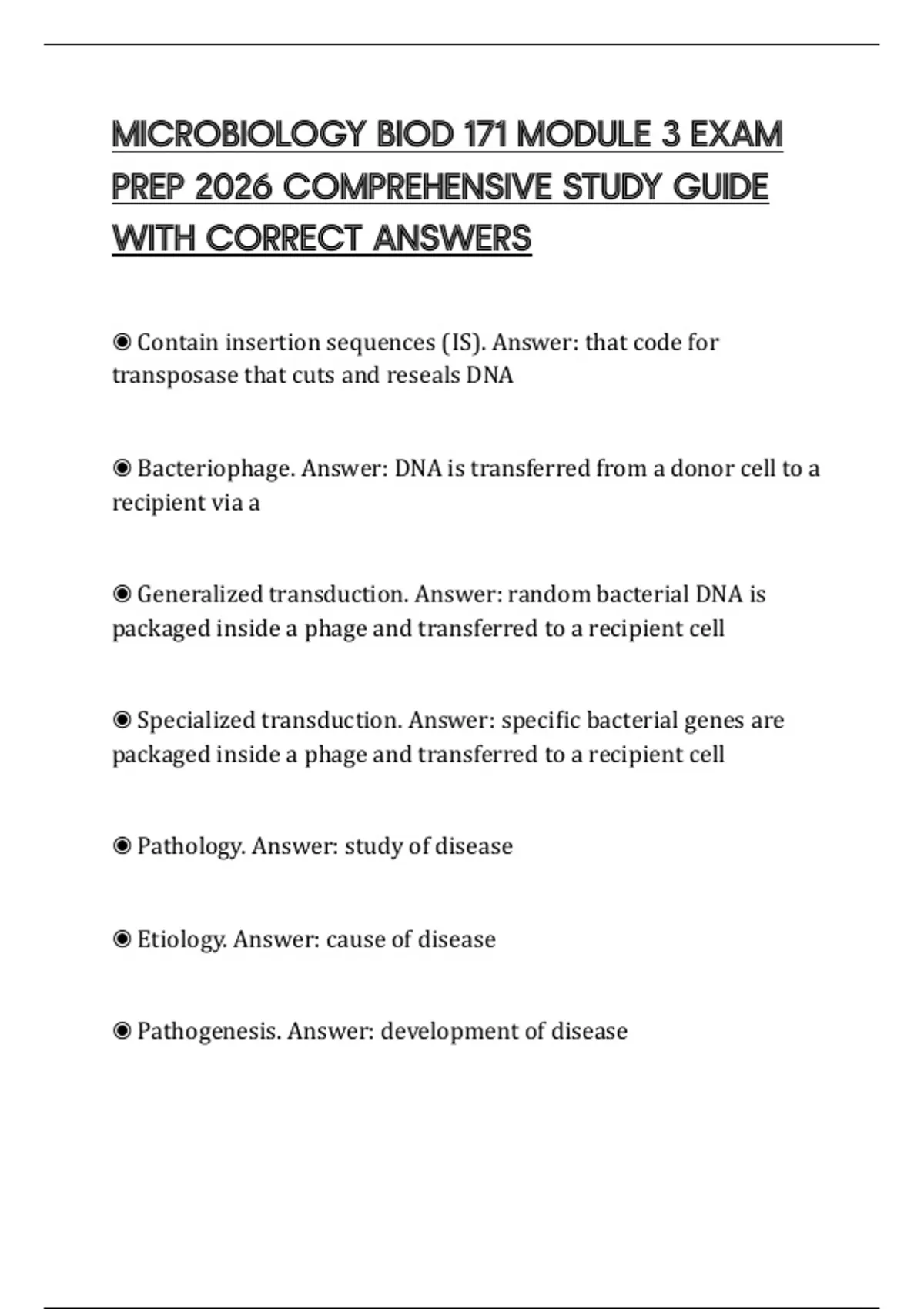 MICROBIOLOGY BIOD 171 MODULE 3 EXAM PREP 2026 COMPREHENSIVE STUDY GUIDE ...