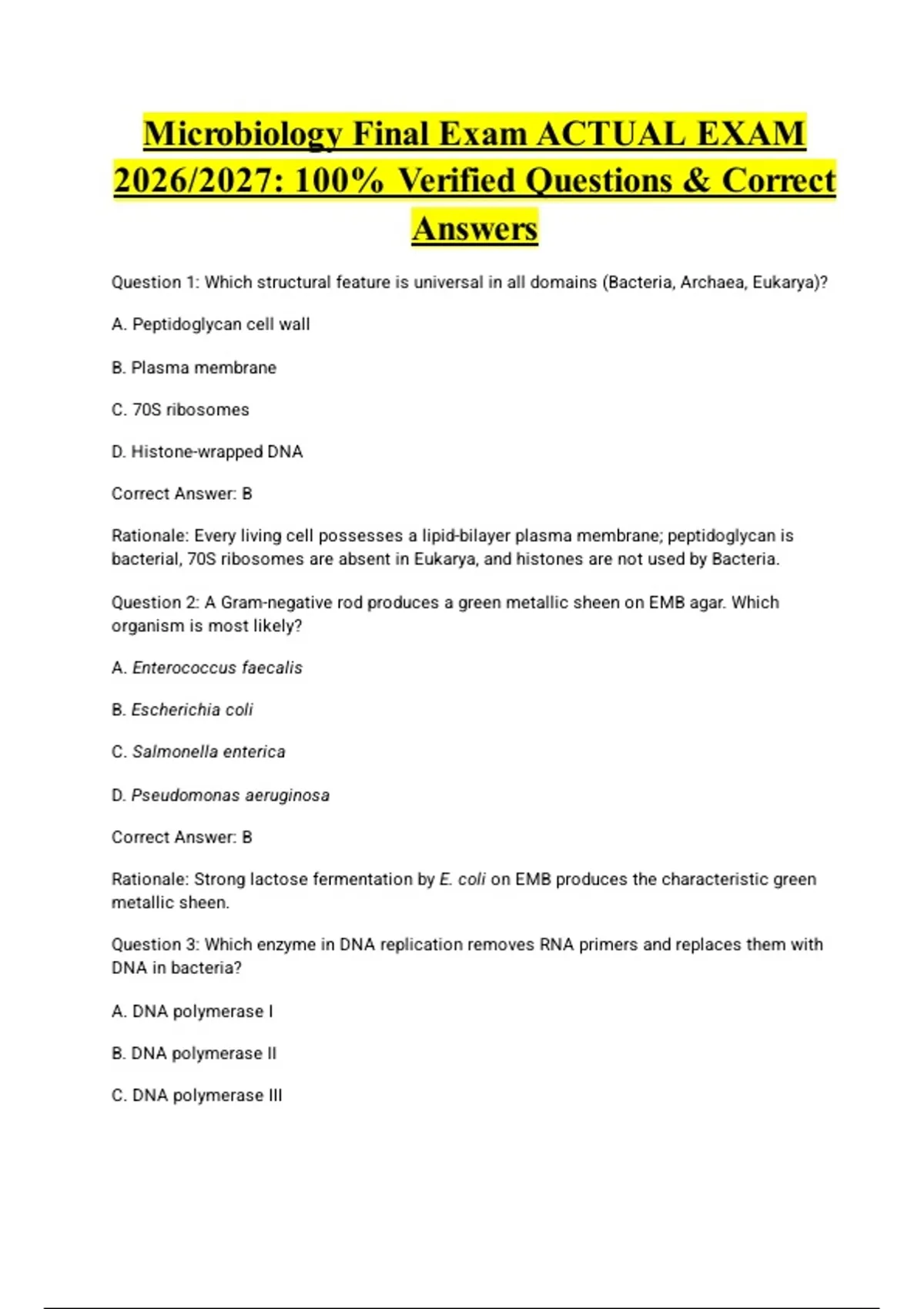 Microbiology Final Exam ACTUAL EXAM 2026/2027: 100% Verified Questions ...