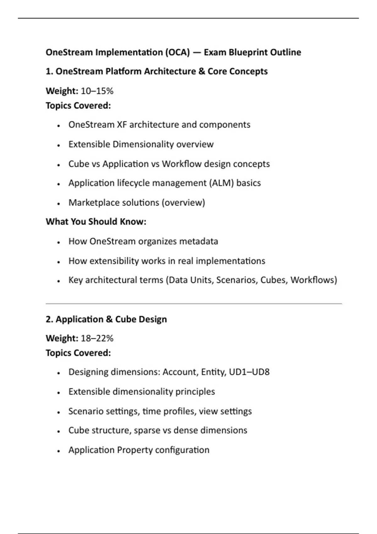 One Stream Application Module Diagram Example OneStream Implementation (OCA) — Exam Blueprint Outline - OneStream ...