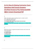 AL GL Glass & Glazing Contractor Exam  Questions And Correct Answers  &lpar;Verified Answers&rpar; Plus Rationale2026  Q&A&vert; Instant Download Pdf 