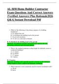 AL H&sol;H Home Builder Contractor  Exam Questions And Correct Answers  &lpar;Verified Answers&rpar; Plus Rationale2026  Q&A&vert; Instant Download Pdf 