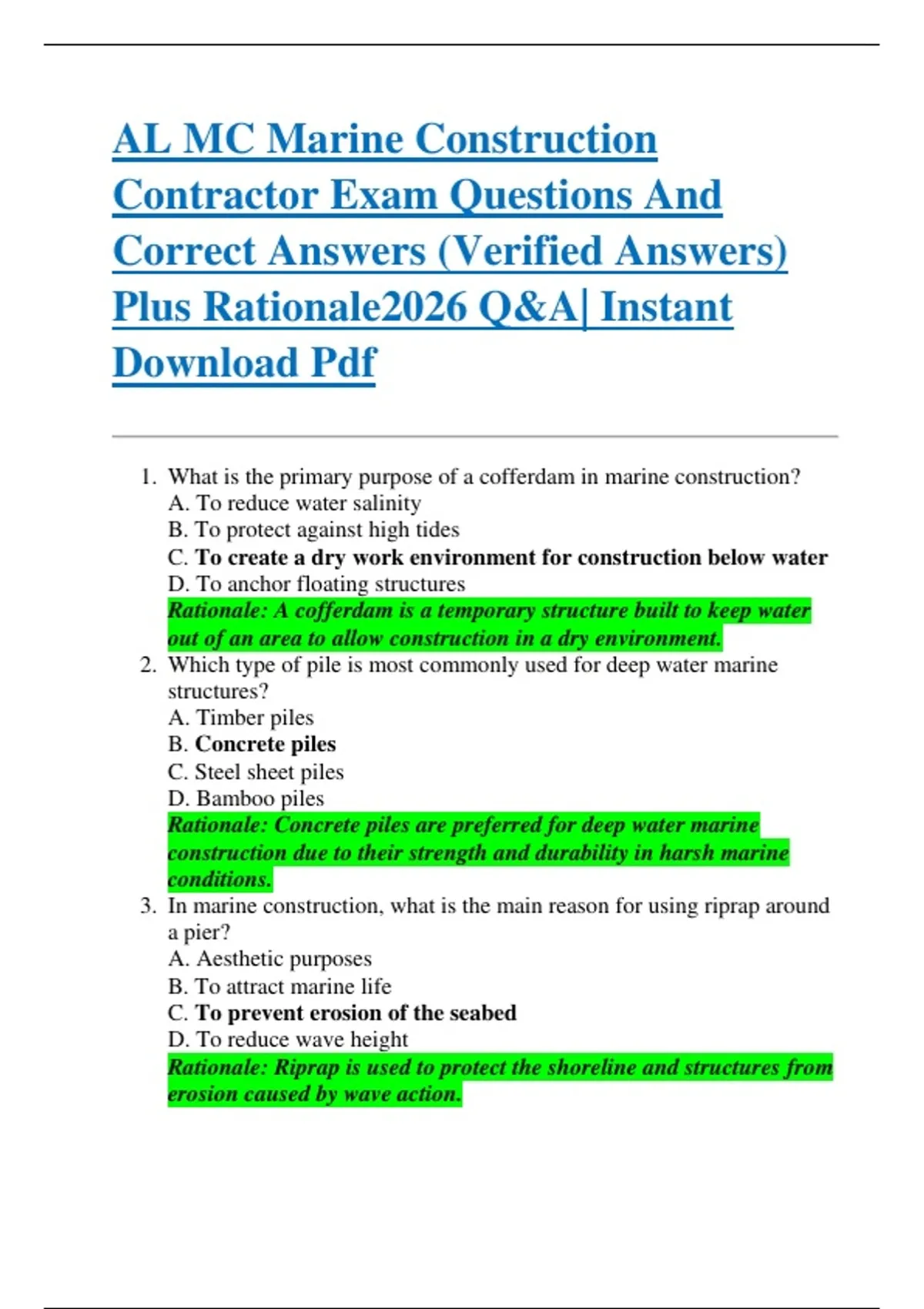AL MC Marine Construction Contractor Exam Questions And Correct Answers ...