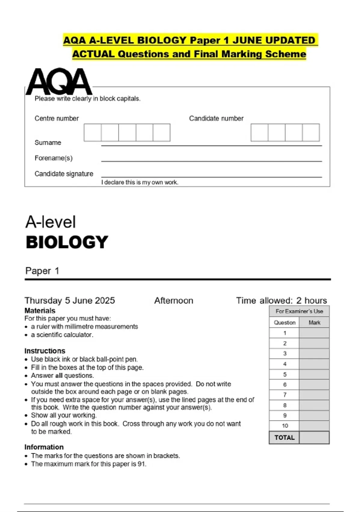 AQA Bundled Questions with CORRECT Answers - Stuvia UK