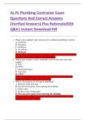 AL PL Plumbing Contractor Exam  Questions And Correct Answers  &lpar;Verified Answers&rpar; Plus Rationale2026  Q&A&vert; Instant Download Pdf 