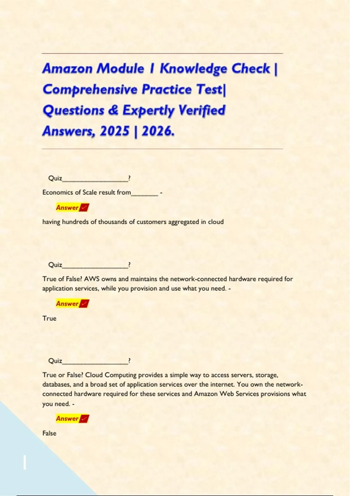 Amazon Module 1 Knowledge Check | Comprehensive Practice Test ...