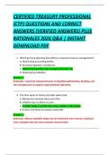 CERTIFIED TREASURY PROFESSIONAL  &lpar;CTP&rpar; QUESTIONS AND CORRECT  ANSWERS &lpar;VERIFIED ANSWERS&rpar; PLUS  RATIONALES 2026 Q&A &vert; INSTANT  DOWNLOAD PDF 