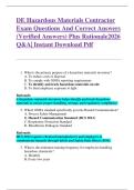DE Hazardous Materials Contractor  Exam Questions And Correct Answers  &lpar;Verified Answers&rpar; Plus Rationale2026  Q&A&vert; Instant Download Pdf  