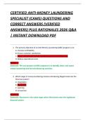 CERTIFIED ANTI-MONEY LAUNDERING  SPECIALIST &lpar;CAMS&rpar; QUESTIONS AND  CORRECT ANSWERS &lpar;VERIFIED  ANSWERS&rpar; PLUS RATIONALES 2026 Q&A  &vert; INSTANT DOWNLOAD PDF 