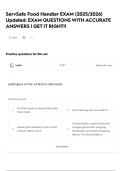 ServSafe Food Handler EXAM &lpar;2025&sol;2026&rpar; Updated&colon; EXAM QUESTIONS WITH ACCURATE ANSWERS &vert; GET IT RIGHT&excl;&excl;