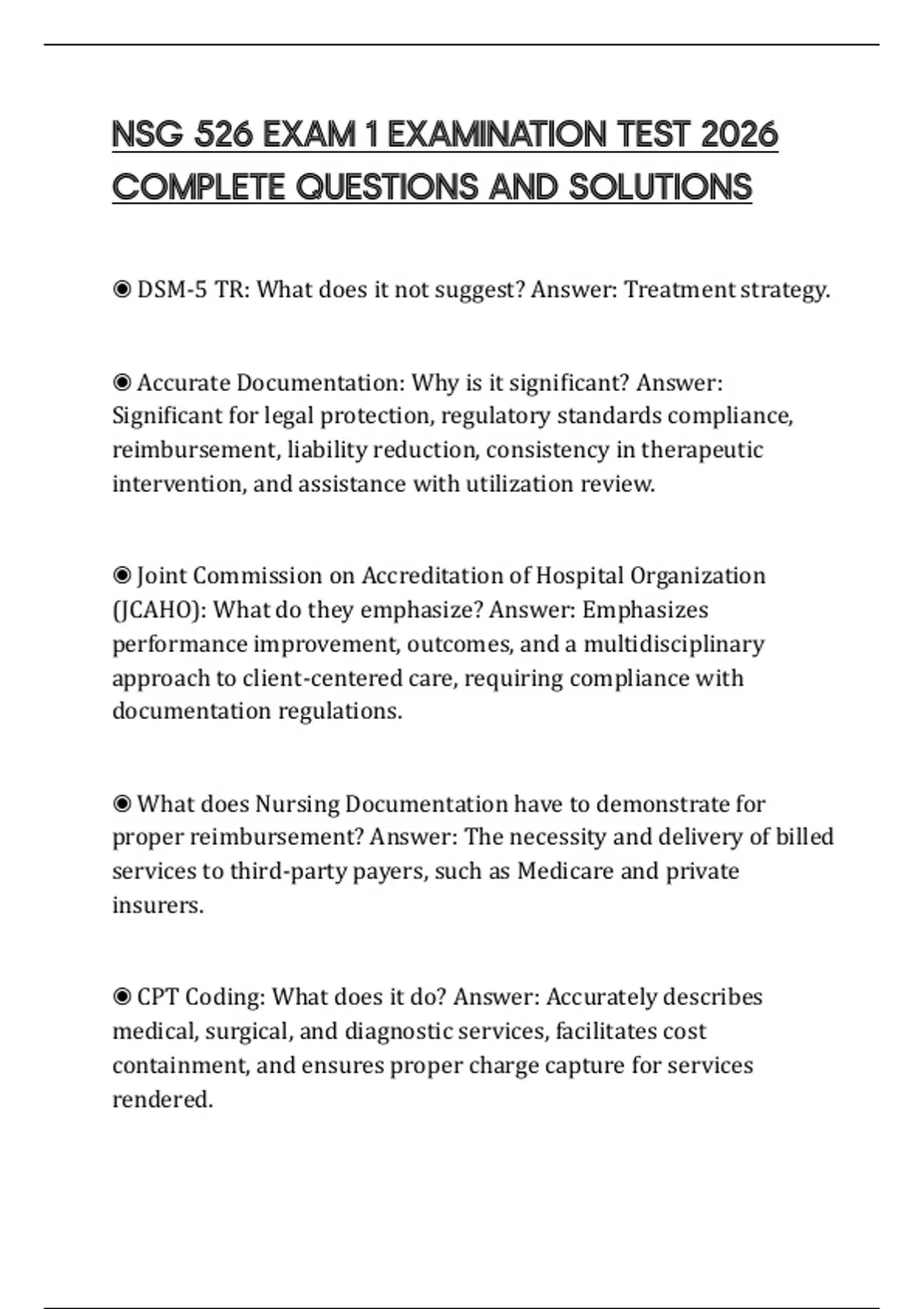 NSG 526 EXAM 1 EXAMINATION TEST 2026 COMPLETE QUESTIONS AND SOLUTIONS ...