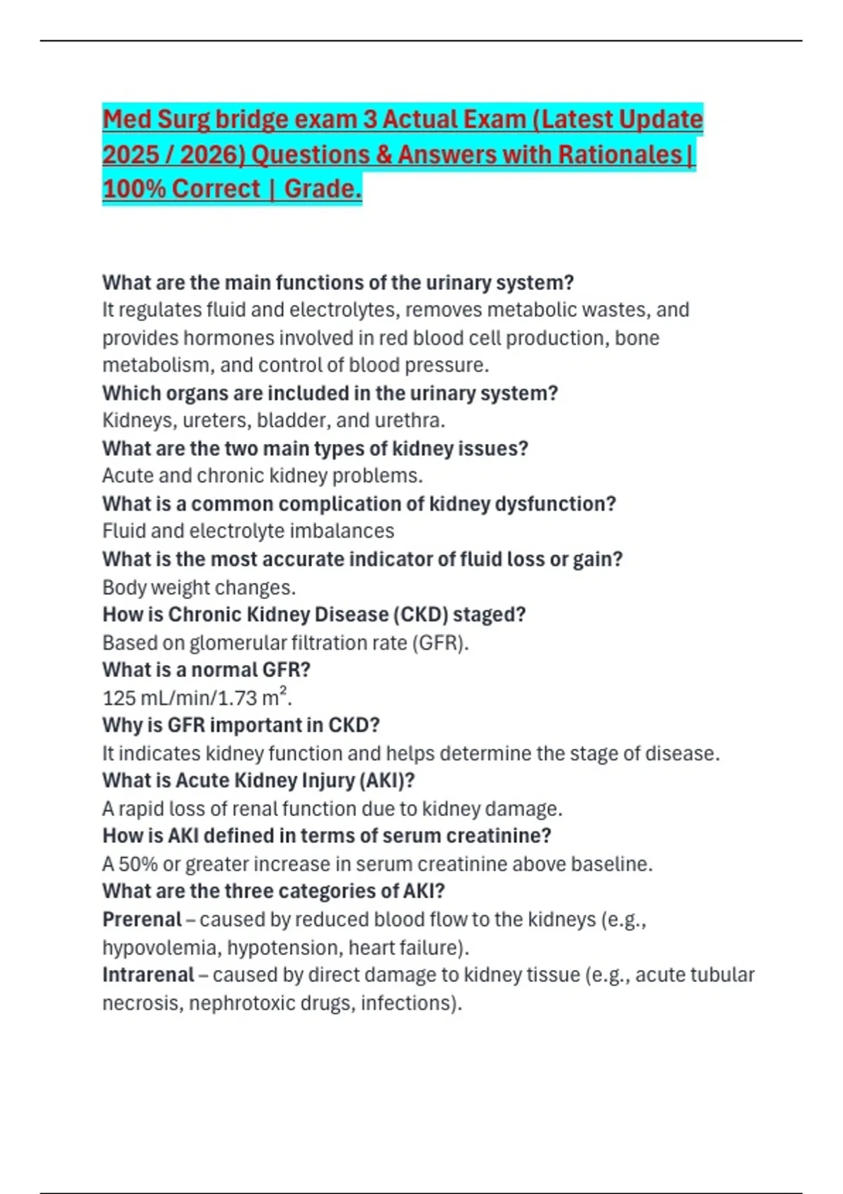 Med Surg bridge exam 3 Actual Exam (Latest Update 2025 / 2026 ...