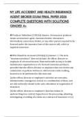 NY LIFE ACCIDENT AND HEALTH INSURANCE AGENT BROKER EXAM FINAL PAPER 2026 COMPLETE QUESTIONS WITH SOLUTIONS GRADED A&plus;