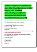 California Professional Geologist &lpar;PG&rpar; Exam With Actual Questions & Verified Answers&comma; Plus Explained Rationales&sol;Expert Verified For Guaranteed Pass 2026&sol;Latest Updated&sol;Instant Download Pdf