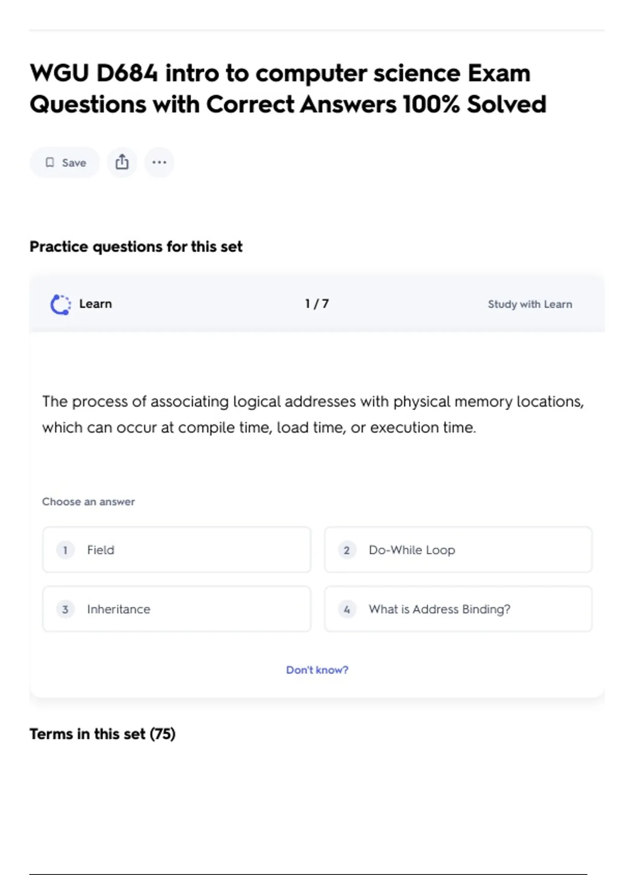 Wgu Computer Science Program WGU D684 intro to computer science Exam Questions with Correct Answers ...