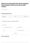 EDDA Course &lpar;Expanded Duty Dental Assistant&rpar; Exam Questions with Correct Answers 100&percnt; Verified