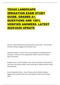 TEXAS LANDSCAPE  IRRIGATION EXAM STUDY  GUIDE&period; GRADED A&plus;&period;  QUESTIONS AND 100&percnt;  VERIFIED ANSWERS&period; LATEST  2025&sol;2026 UPDATE 
