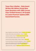  Texas Class A Barber - State board Written 6th Edition&vert; Brand New Exam Questions with 100&percnt; Correct Clear Verified Answers&vert; All Graded A&plus;&vert;Latest Premium Update&vert;100&percnt; Guaranteed Success&period;