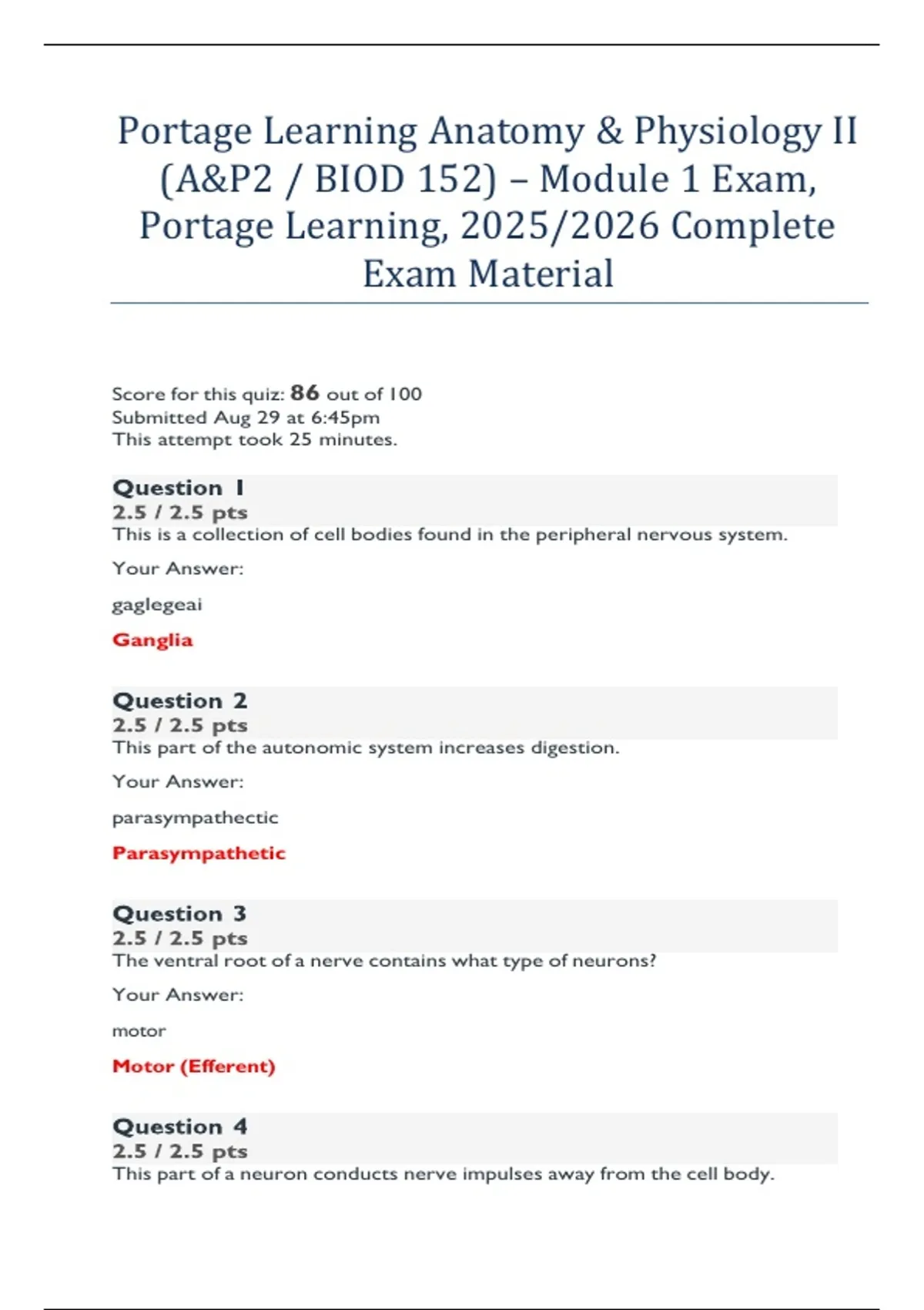 Portage Learning Anatomy & Physiology II (A&P2 / BIOD 152) – Module 1 ...