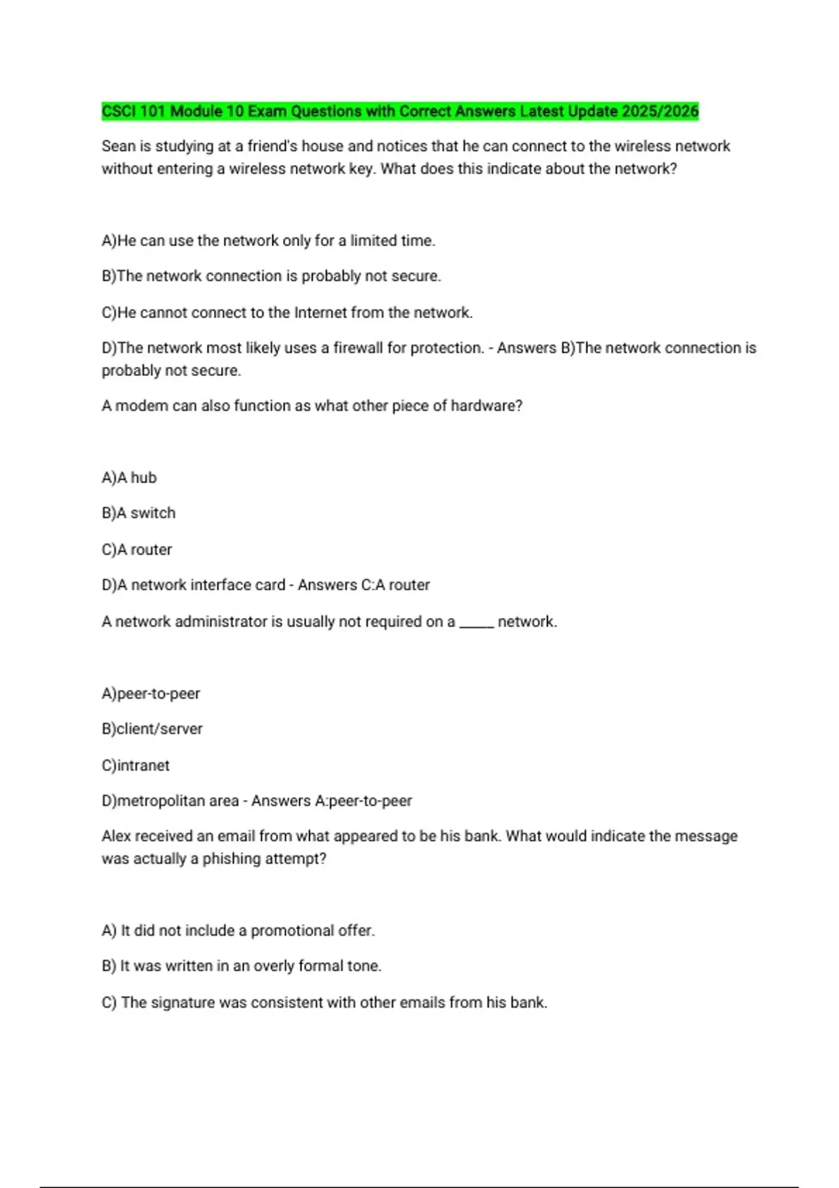 CSCI 101 Module 10 Exam Questions with Correct Answers Latest Update ...
