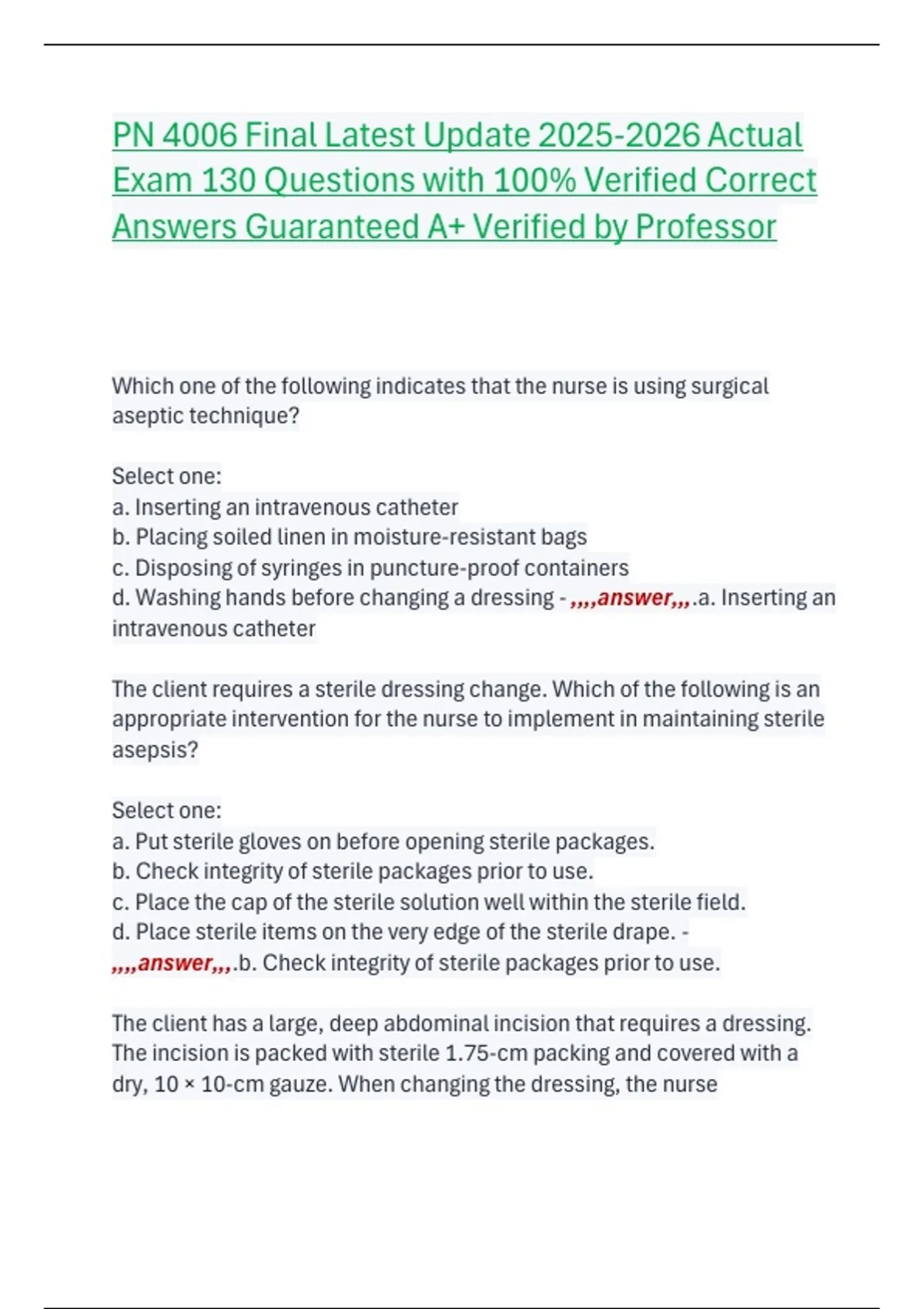 PN 4006 Final Latest Update Actual Exam 130 Questions with 100% ...